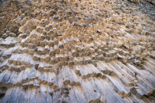 Natural Basalt Column Formation at the Symphony of Stones in Garni, Armenia.