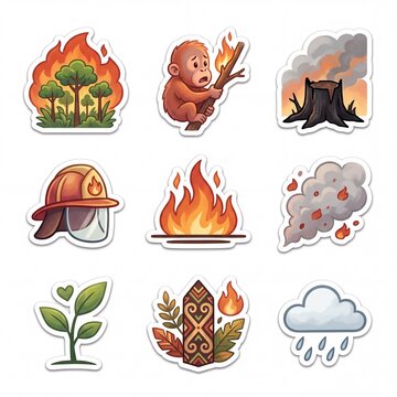 set of borneo kalimantan wildfires icons