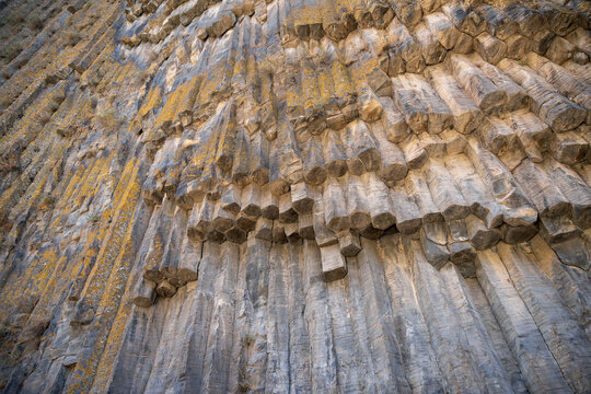 Natural Basalt Column Formation at the Symphony of Stones in Garni, Armenia.
