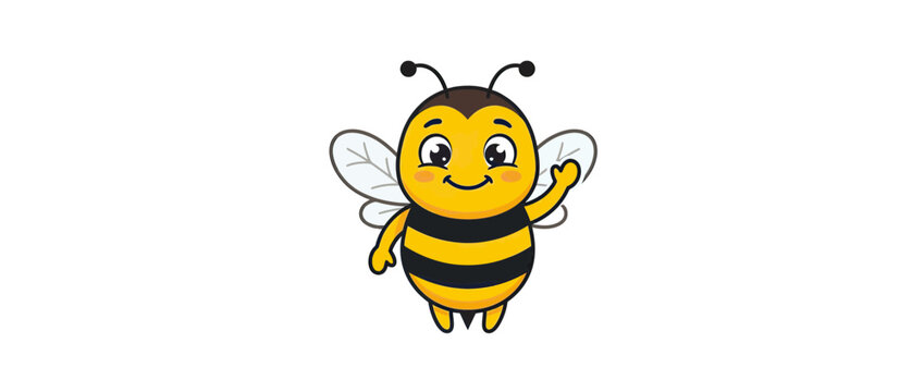 Cute cartoon bee waving hello on transparent background