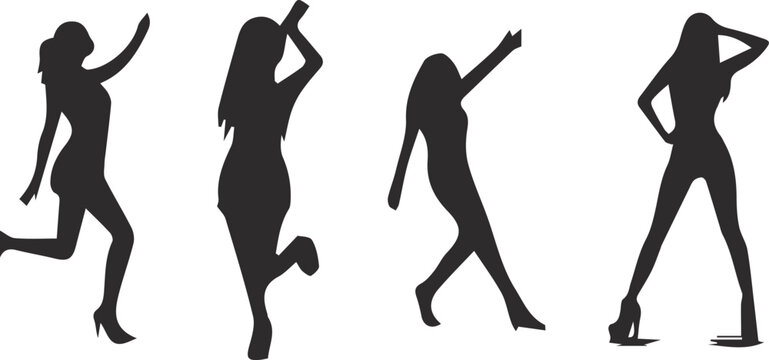 Female Silhouette Set of Four Dancing Women for Fashion Posts