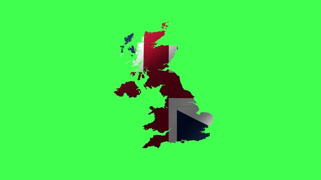 United Kingdom Flag Map Waving in the Wind on Transparent Background Seamless Loop Animation 4K
