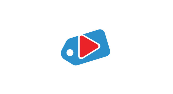 Play button on blue tag icon.