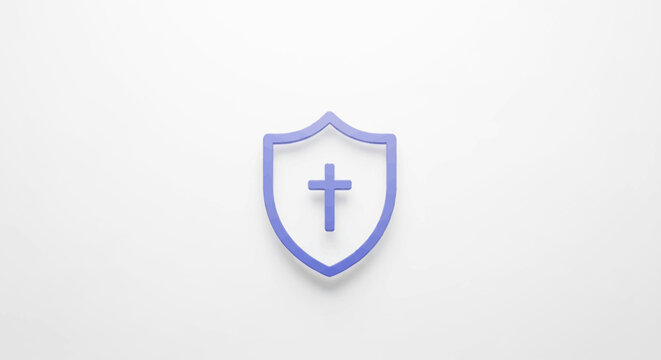 Purple shield with cross symbol.