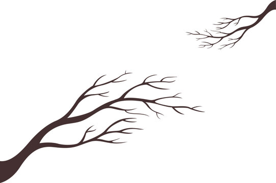 Line Art Bare Branch Silhouette Set for Autumn Season Greeting Cards