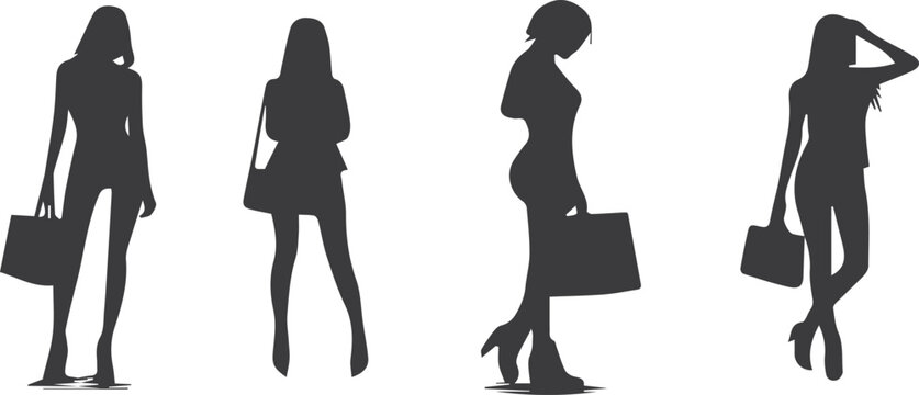 Silhouette of Four Women with Handbags for Fashion Retail Ads
