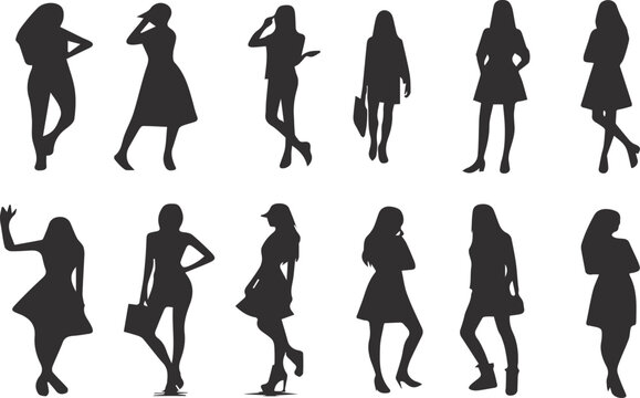Silhouette Set of Women in Fashion Poses 