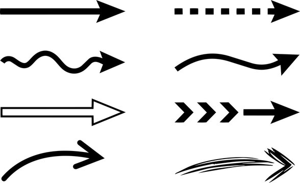 A collection of various black arrows on a white background