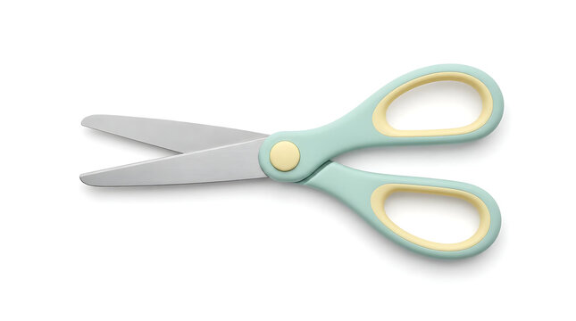 A pair of pastel colored scissors isolated on a white background.