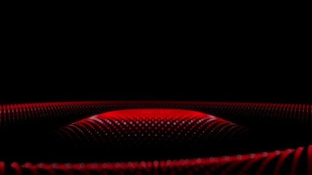 Dynamic red digital wave ripples across a dark cyberspace grid background creating abstract futuristic technology and data networking visual patterns