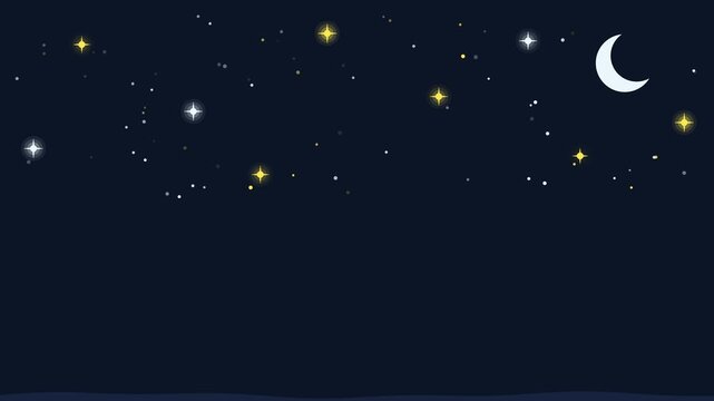 Animated festive starry winter sky twinkling softly in a minimal flat vector style, deep blue on a dark background. Smooth 4K seamless loop with calm motion and plenty of empty space for text. Widescr
