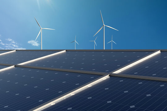 Solar Panels and Wind Turbines in Hybrid Renewable Energy Farm