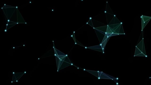 Abstract geometric triangulation matrix with glowing nodes on black