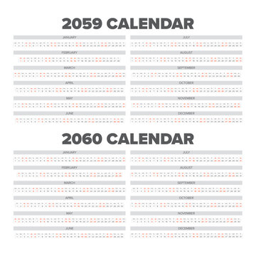 2059 and 2060 Linear Calendar Templates