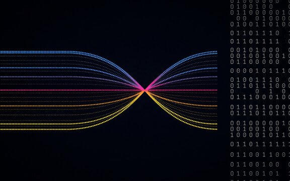 Abstract digital data flow visualization with colorful dotted lines