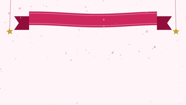 Seamless 4K looping winter holiday animation: celebration banner top with snow. Flat vector shapes in red and pink on a light background with generous copy space for your own greeting or title. Horizo