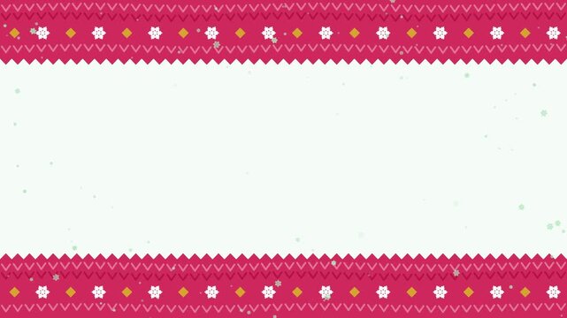 Animated festive knitted pattern edge softly waving in a minimal flat vector style, red and pink on a light background. Smooth 4K seamless loop with calm motion and plenty of empty space for text. Wid
