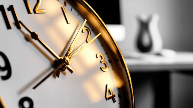 Golden analog clock face showing the final minutes