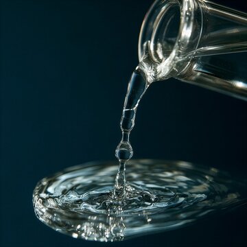 Extreme close-up of single liquid droplet falling from glass pitcher