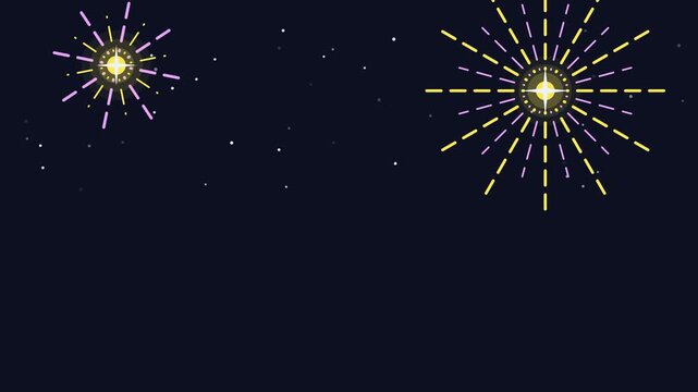 Animated festive star burst center rays spreading in a minimal flat vector style, deep blue on a dark background. Smooth 4K seamless loop with calm motion and plenty of empty space for text. Widescree