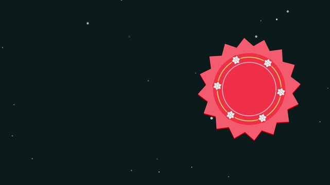 Seamless 4K looping winter holiday animation: winter sale badge with snowflakes. Flat vector shapes in teal and turquoise on a dark background with generous copy space for your own greeting or title. 