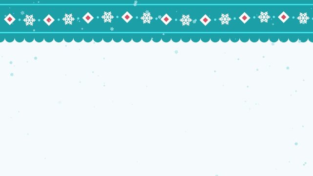 Seamless 4K looping winter holiday animation: pattern tile edge wave shifting. Flat vector shapes in teal and turquoise on a light background with generous copy space for your own greeting or title. H