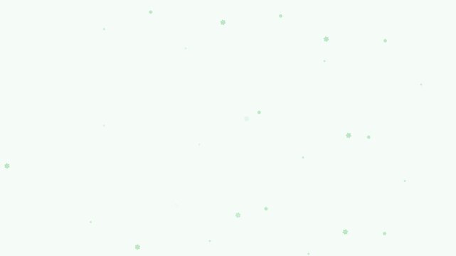 Animated festive slow motion snow drifting down in a minimal flat vector style, green and emerald on a light background. Smooth 4K seamless loop with calm motion and plenty of empty space for text. Wi