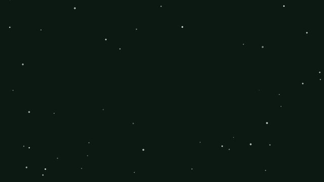 Seamless 4K looping winter holiday animation: fast falling snow rushing down. Flat vector shapes in green and emerald on a dark background with generous copy space for your own greeting or title. Hori