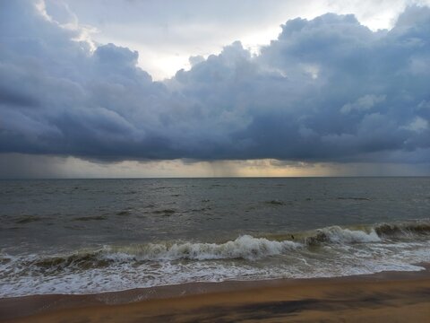 Towering Storm Clouds Above the Sea with Crashing Waves, Chilaw, Sri Lanka