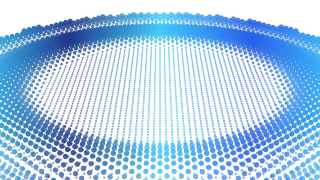 Abstract blue dot matrix wave pattern moving rhythmically across clean white background for modern technology digital presentation backdrop