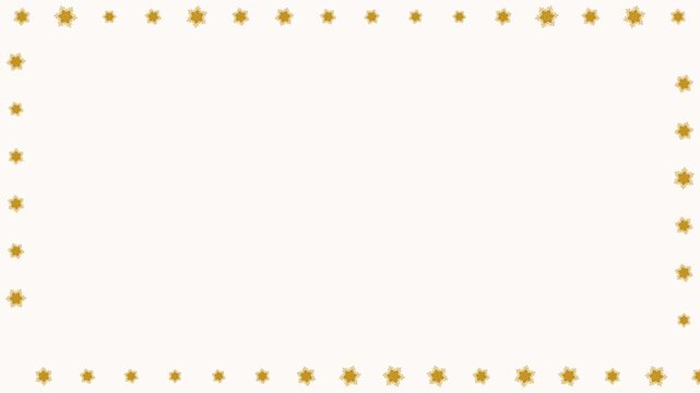 Animated festive frost crystals edge growing melting in a minimal flat vector style, gold and yellow on a light background. Smooth 4K seamless loop with calm motion and plenty of empty space for text.