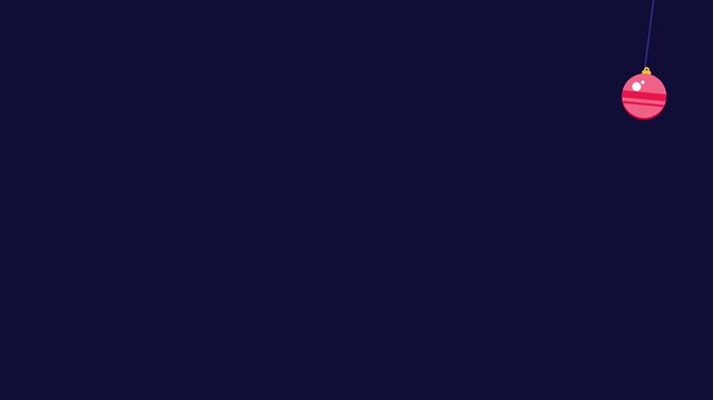 Animated festive single bauble corner swinging softly in a minimal flat vector style, deep blue on a dark background. Smooth 4K seamless loop with calm motion and plenty of empty space for text. Wides