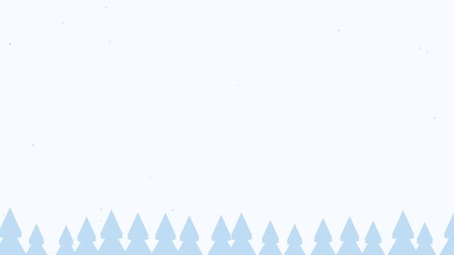 Animated festive pine silhouette bottom snow falling in a minimal flat vector style, deep blue on a light background. Smooth 4K seamless loop with calm motion and plenty of empty space for text. Wides