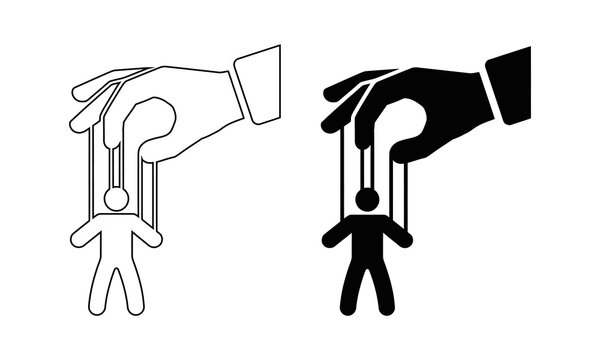 Hand controlling puppet strings with marionette figure illustration