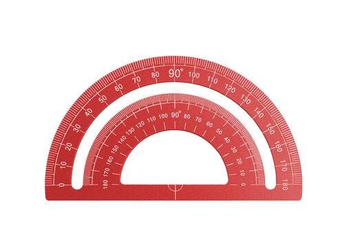 Red plastic protractor tool measurement geometry math school drawing.