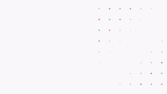 Seamless 4K looping winter holiday animation: cross stars grid twinkling diagonally. Flat vector shapes in purple and violet on a light background with generous copy space for your own greeting or tit