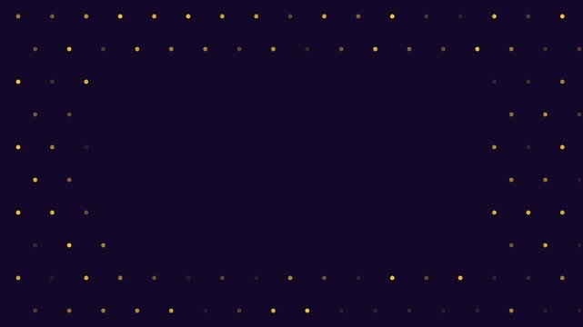 Animated festive gold dots on dark lattice in a minimal flat vector style, purple and violet on a dark background. Smooth 4K seamless loop with calm motion and plenty of empty space for text. Widescre