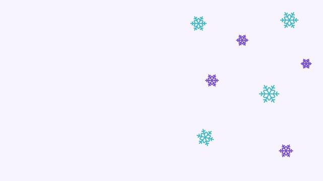 Animated festive flake scatter field turning in turn in a minimal flat vector style, teal and turquoise on a light background. Smooth 4K seamless loop with calm motion and plenty of empty space for te