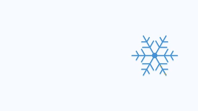 Seamless 4K looping winter holiday animation: flake with sparkles along arms. Flat vector shapes in deep blue on a light background with generous copy space for your own greeting or title. Horizontal 