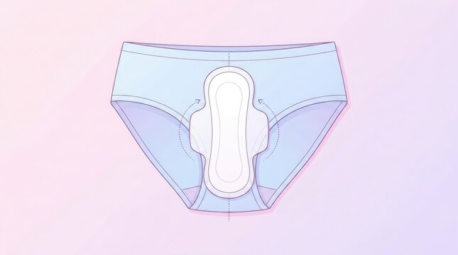 A comprehensive visual depiction of a sanitary pad showcasing its design and features intended for menstrual hygiene and comfort during a woman's