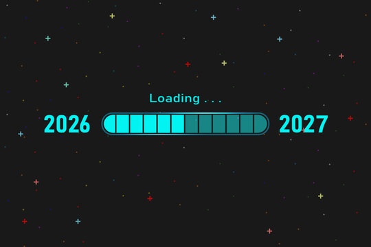 Blue loading bar from 2026 to 2027 on retro background New Year concept