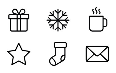 Christmas icons set with gift, snowflake, mug, star, stocking and envelope for holiday greetings © Minhaz