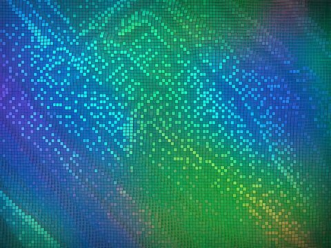 Vibrant Blue Green and Teal Pixel Mosaic Abstract Background with Glowing Square Tiles and Digital Gradient Texture
