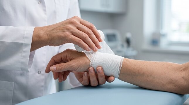 Doctor supporting patient hand during medical examination, symbolizing healthcare trust, compassion, diagnosis, and patient care
