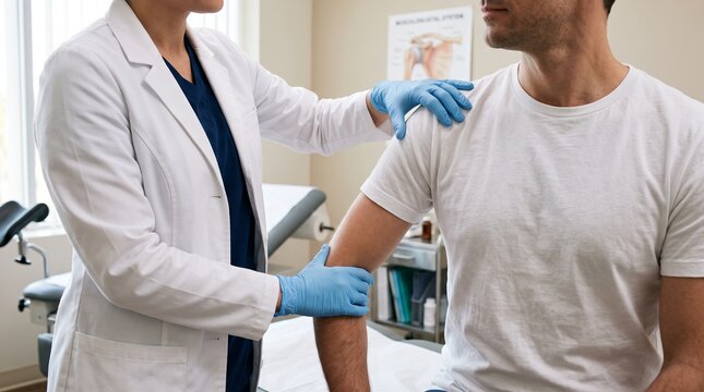 Healthcare professional checking patient condition in clinic, symbolizing medical examination, recovery, and patient support.