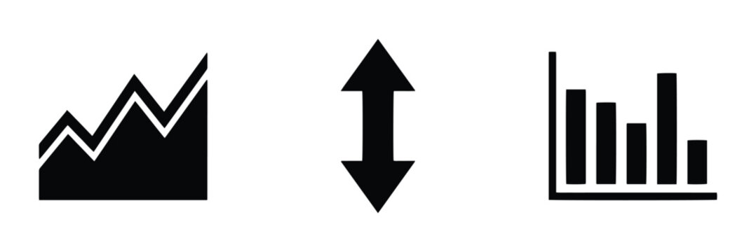 Graph and arrow icons set with growth and direction symbols for business analytics
