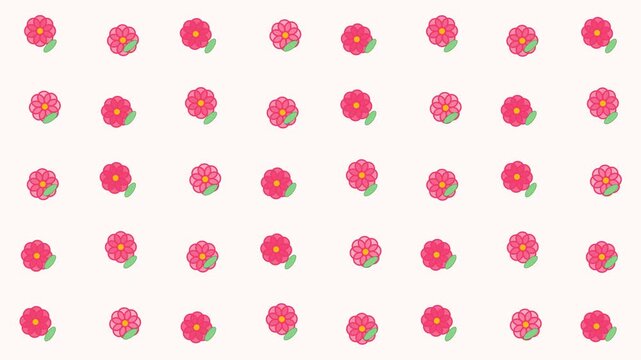 Seamless looping animation of stylized small pink and red flowers creating a delightful and gentle