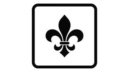 Black fleur de lis silhouette within a square frame on a white background © Amin