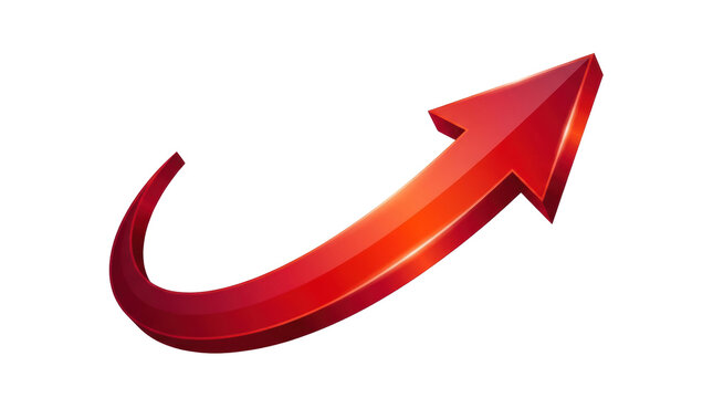 Red 3D curved arrow symbol pointing up and right