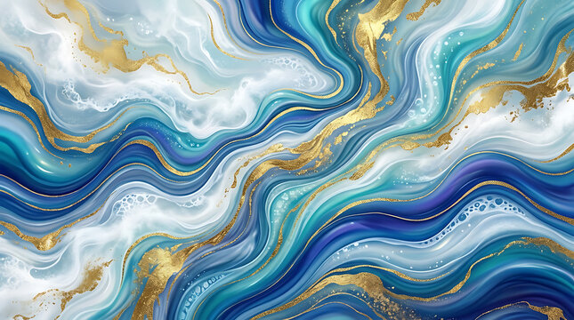 Beautiful abstract fluid art with smooth blue and green waves and swirls illustration